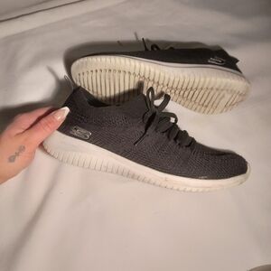 Skechers Black Lace-Up Sneakers with White Sole